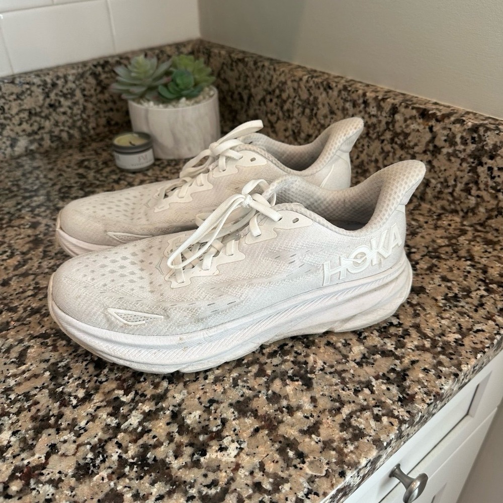 HOKA Clifton 9 running shoe in the white colorway